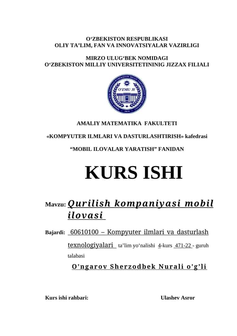 Qurilish kompaniyasi mobil ilovasi
