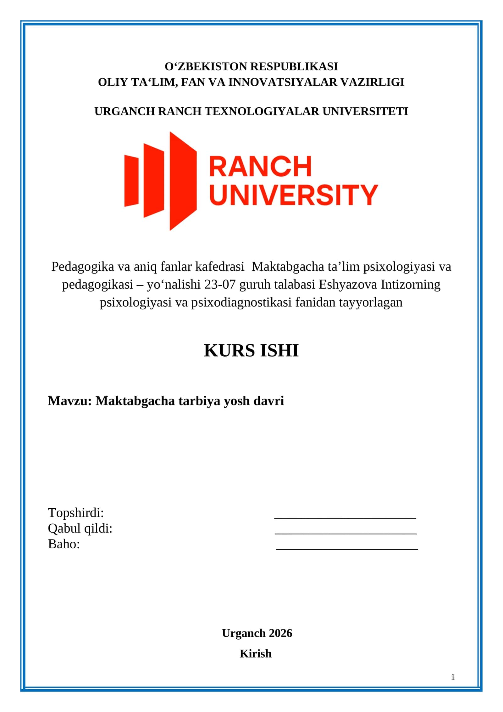 Maktabgacha tarbiya yosh davri