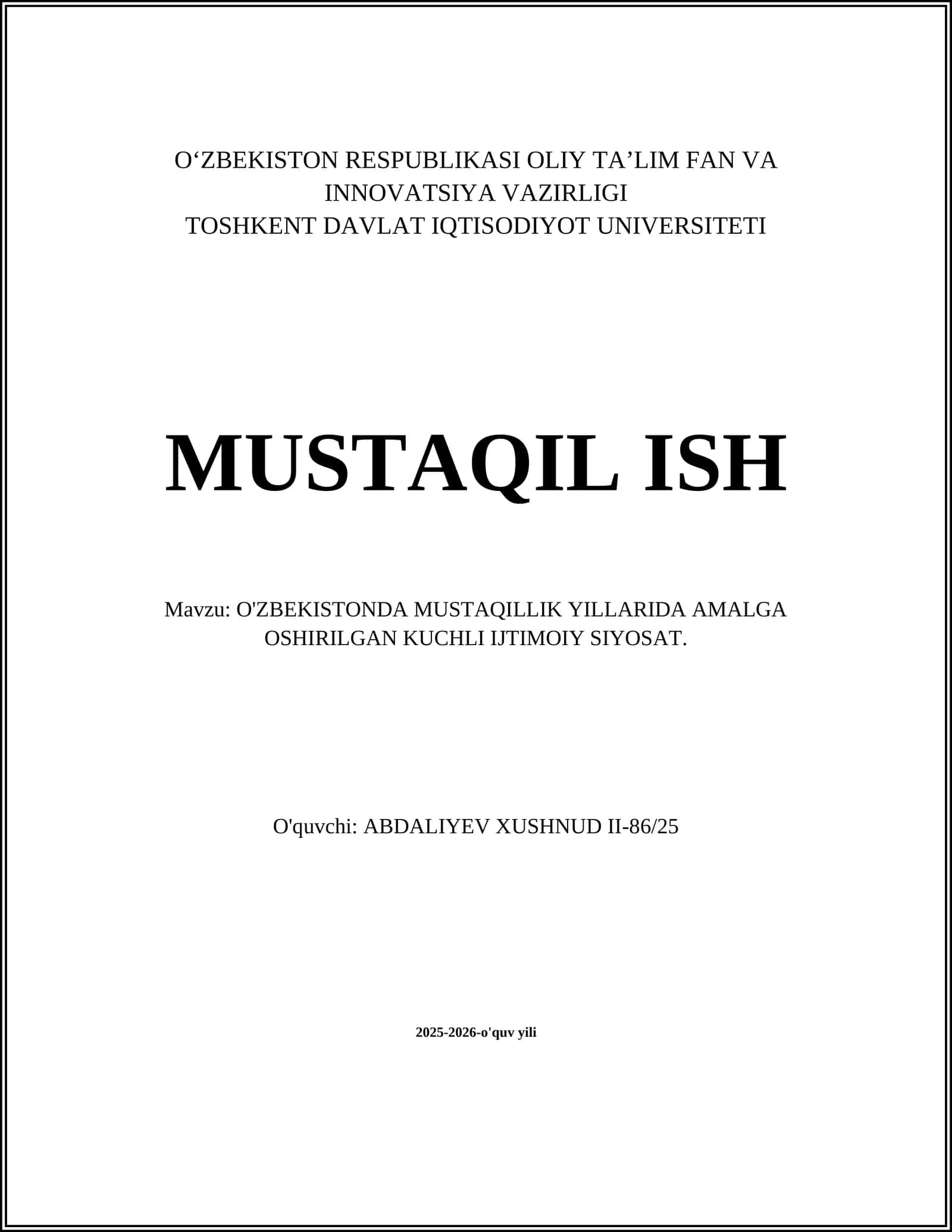 O'ZBEKISTONDA MUSTAQILLIK YILLARIDA AMALGA OSHIRILGAN KUCHLI IJTIMOIY SIYOSAT