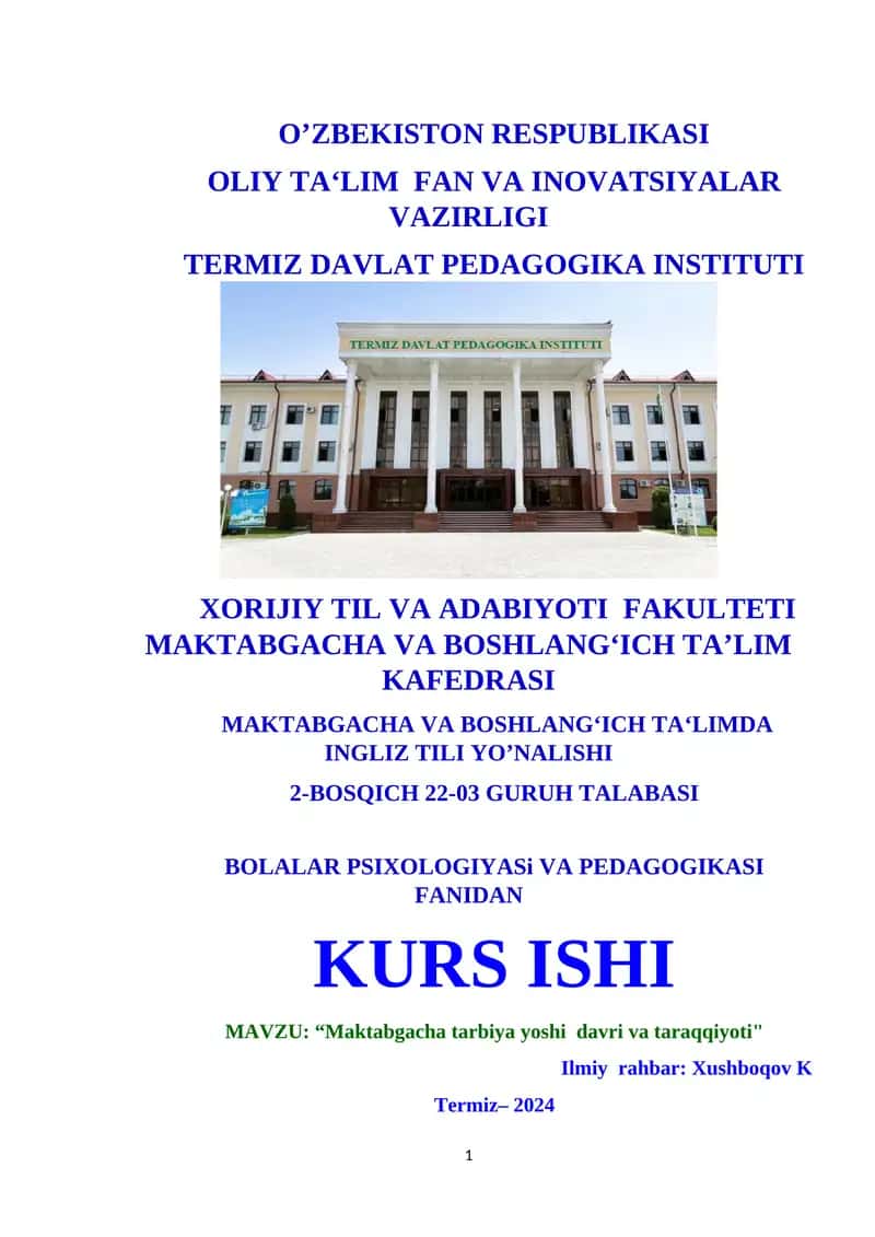Maktabgacha tarbiya yoshi davri va taraqqiyoti