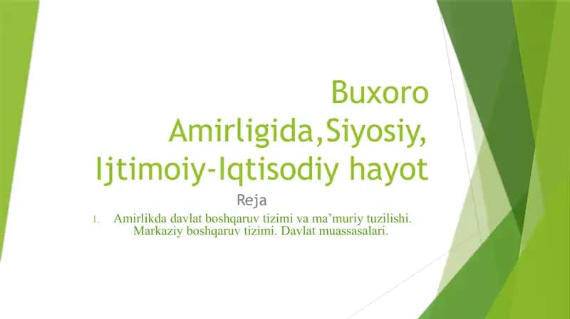 Buxoro Amirligi siyosiy, ijtimoiy-iqtisodiy hayoti rejasining tahlili