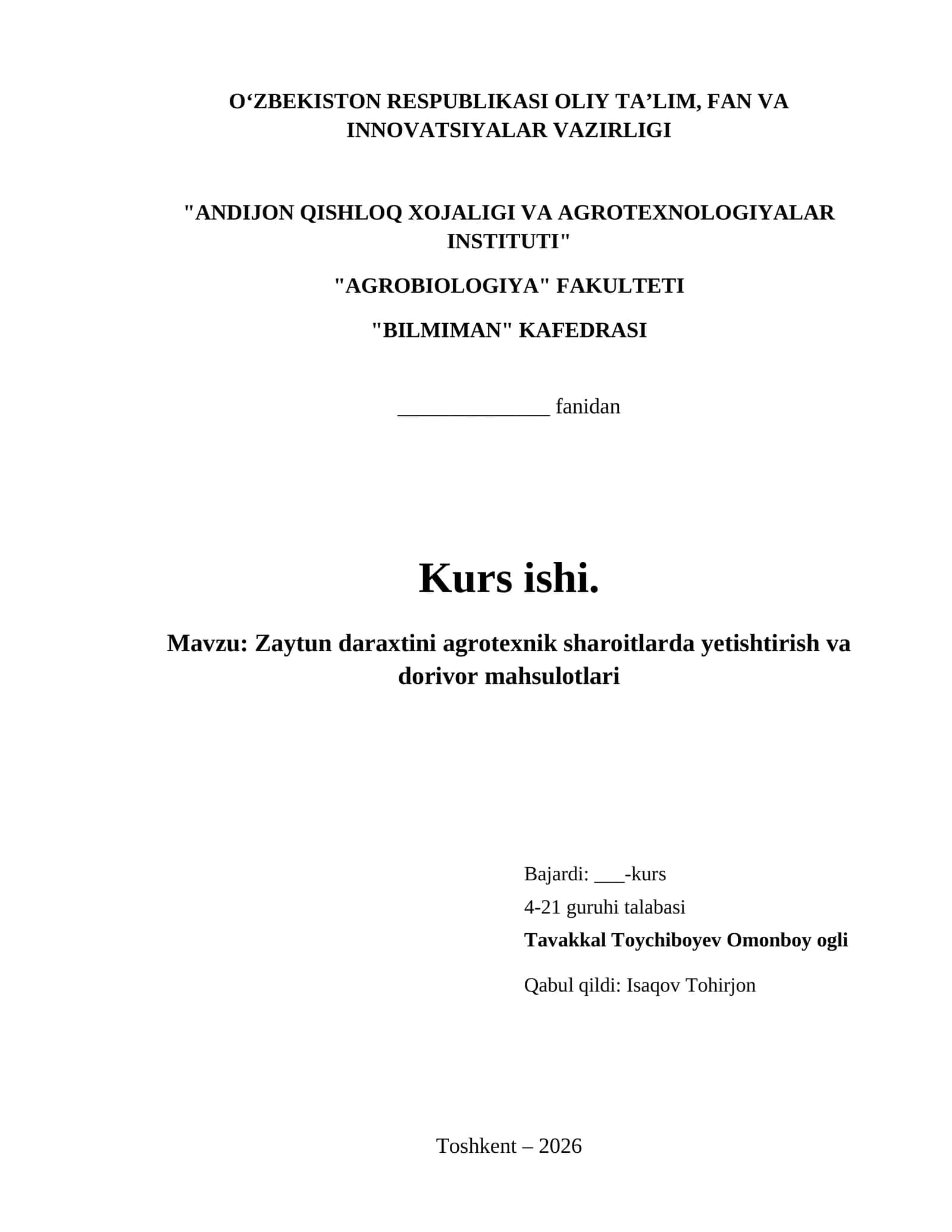 Zaytun daraxtini agrotexnik sharoitlarda yetishtirish va dorivor mahsulotlari