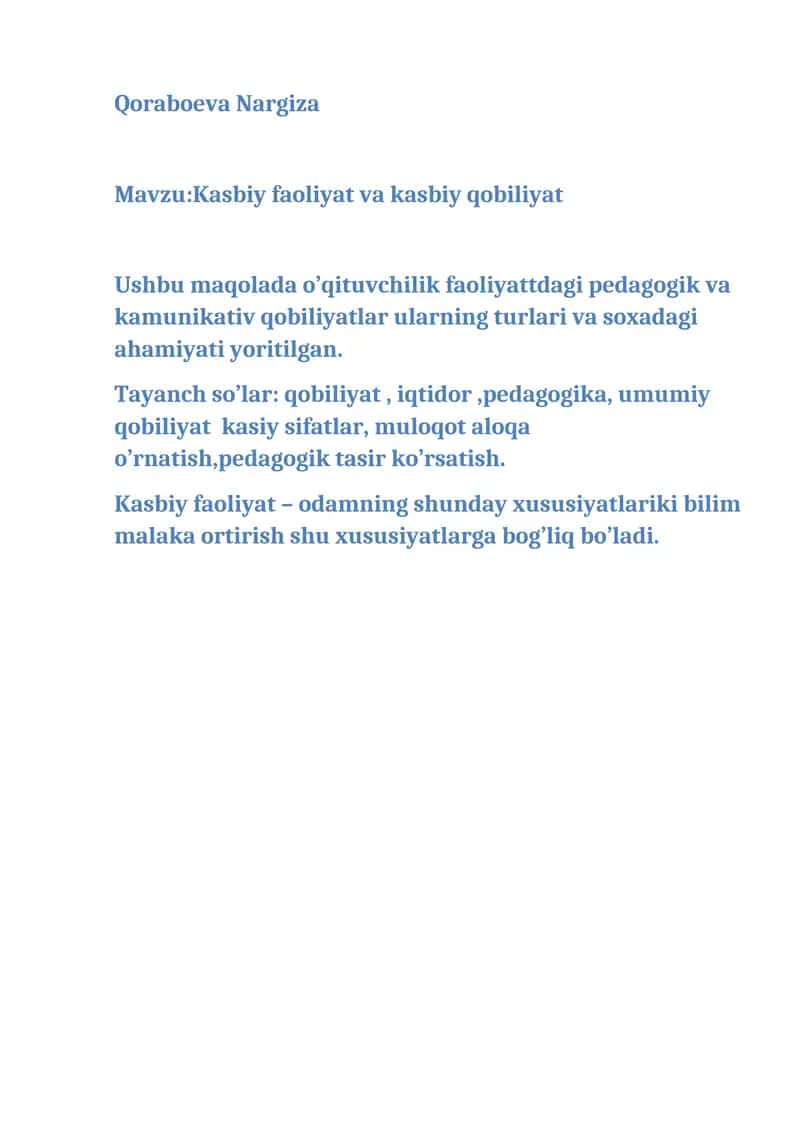 Kasbiy faoliyat va kasbiy qobiliyat