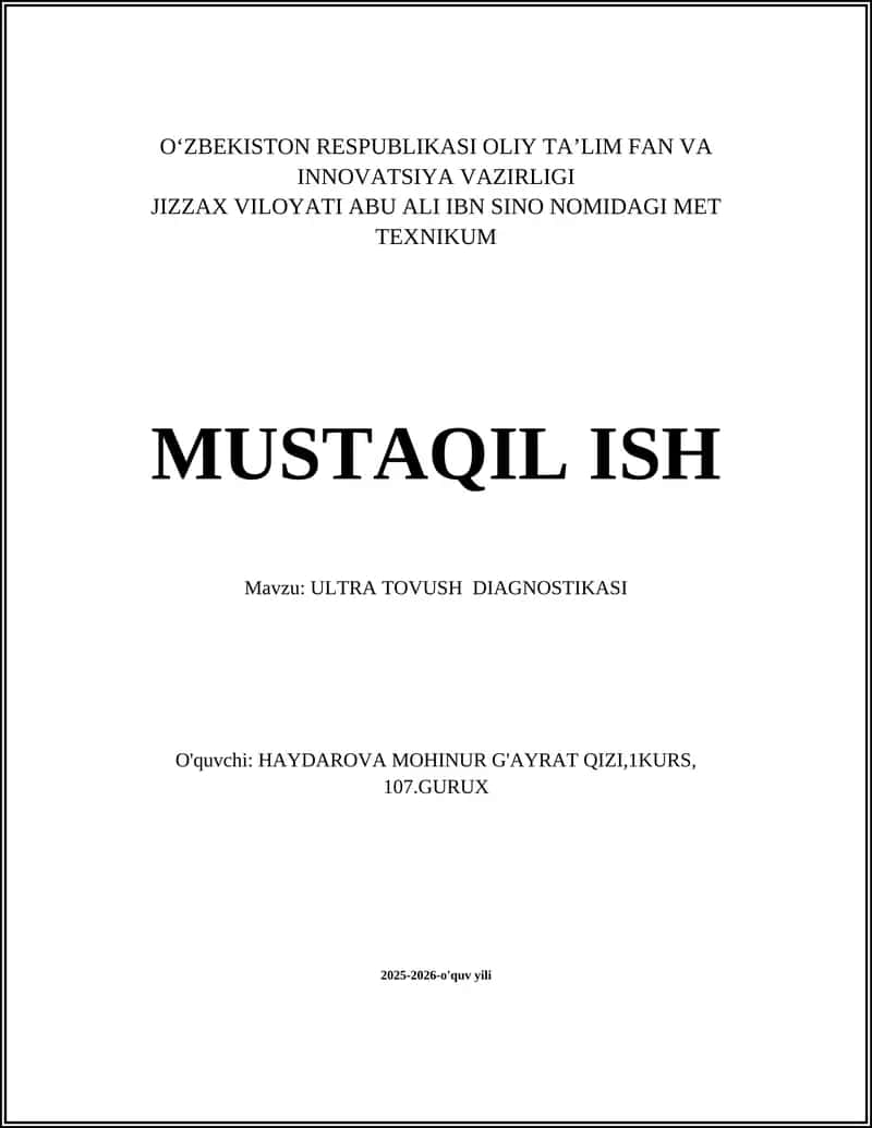ULTRA TOVUSH DIAGNOSTIKASI