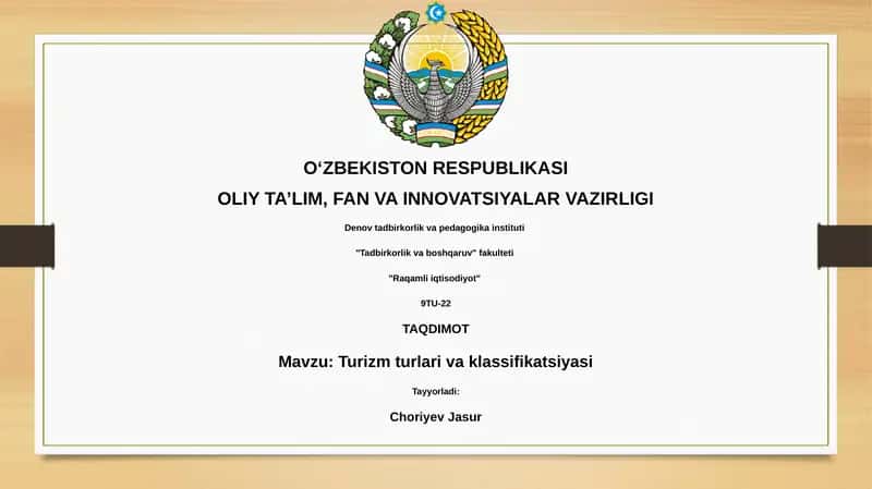 Turizm turlari va klassifikatsiyasi