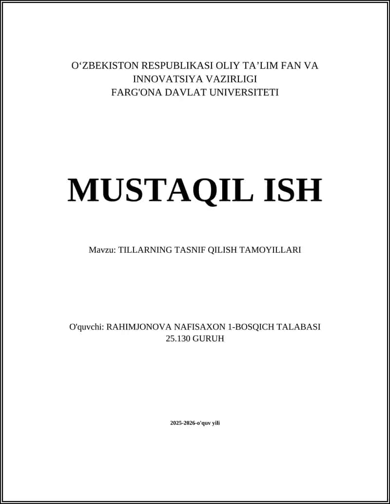 TILLARNING TASNIF QILISH TAMOYILLARI