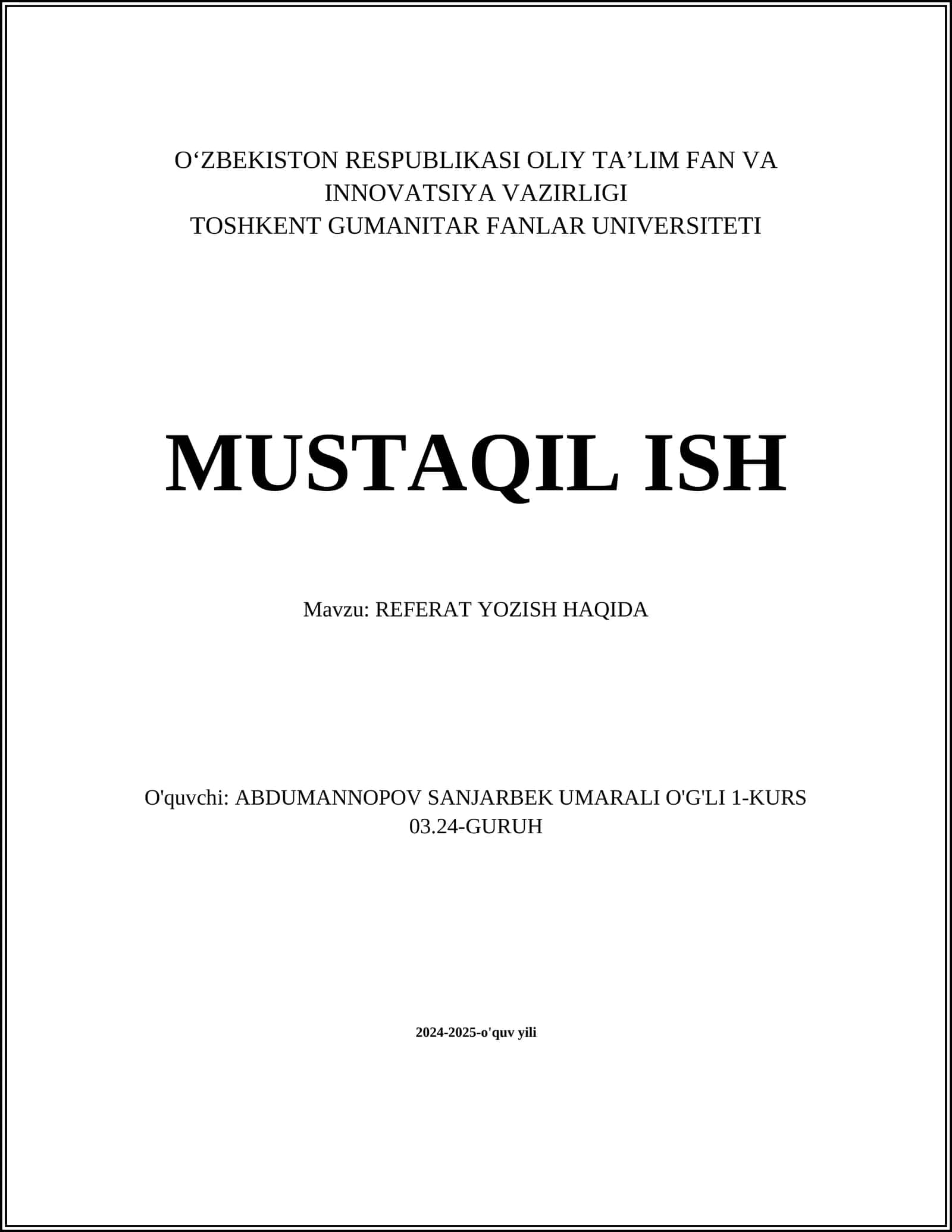 REFERAT YOZISH HAQIDA