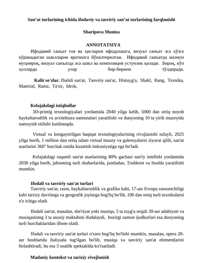 Ifodali va tasviriy san'at turlari