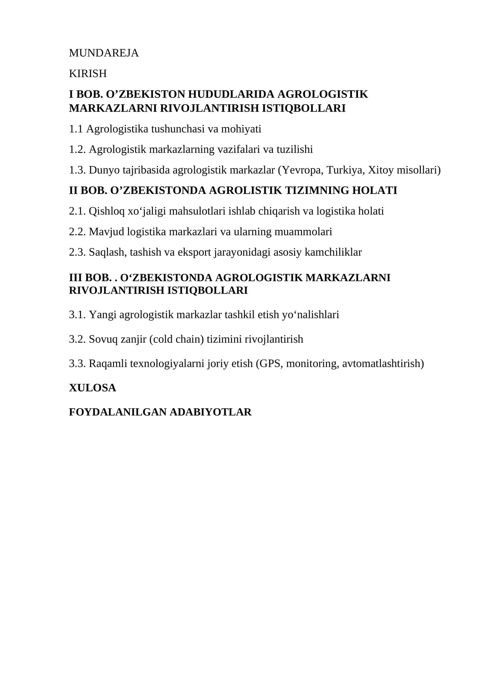 AGROLOGISTIK MARKAZLARI