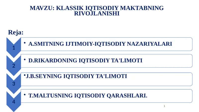 KLASSIK IQTISODIY MAKTABNING RIVOJLANISHI