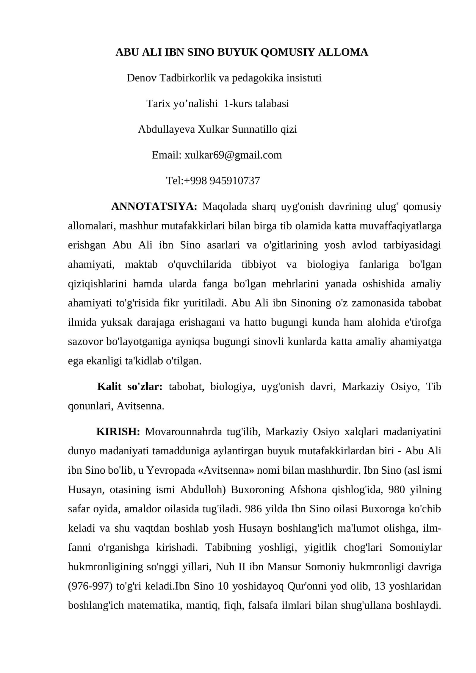 ABU ALI IBN SINO BUYUK QOMUSIY ALLOMA