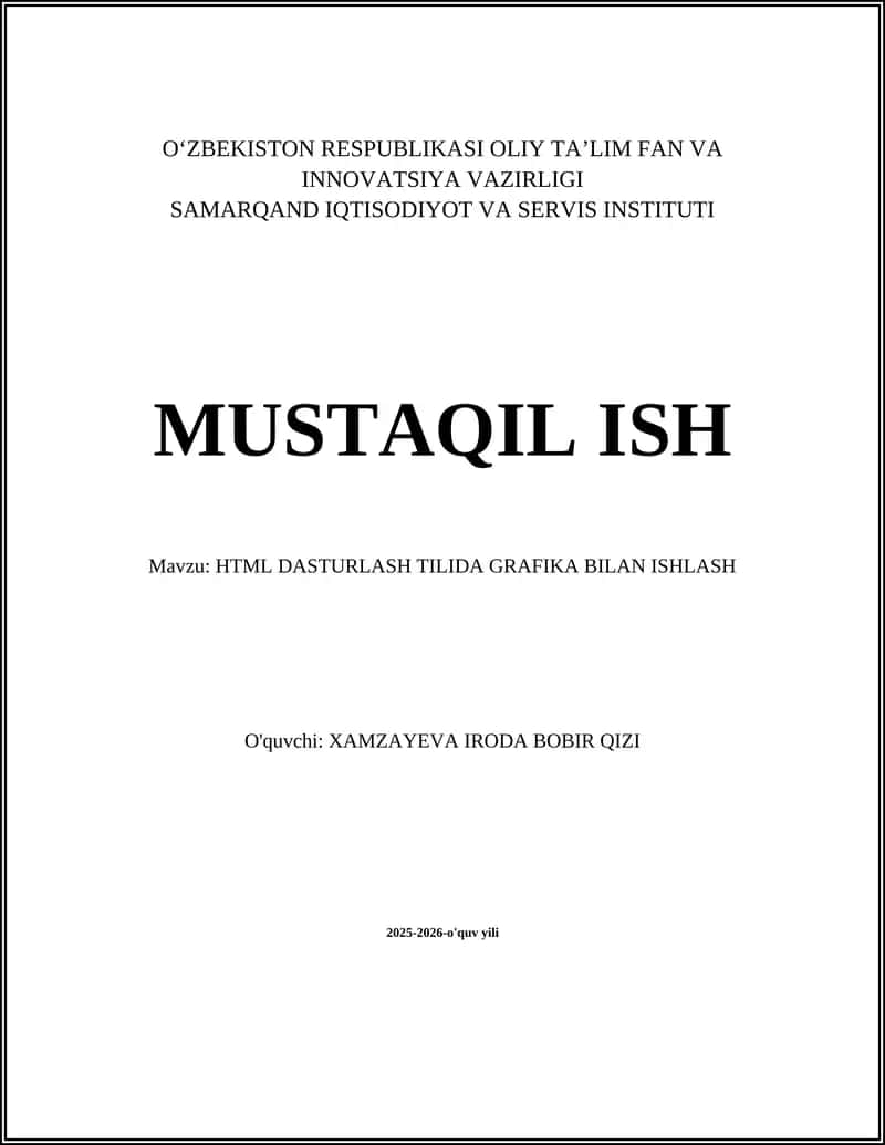 HTML DASTURLASH TILIDA GRAFIKA BILAN ISHLASH