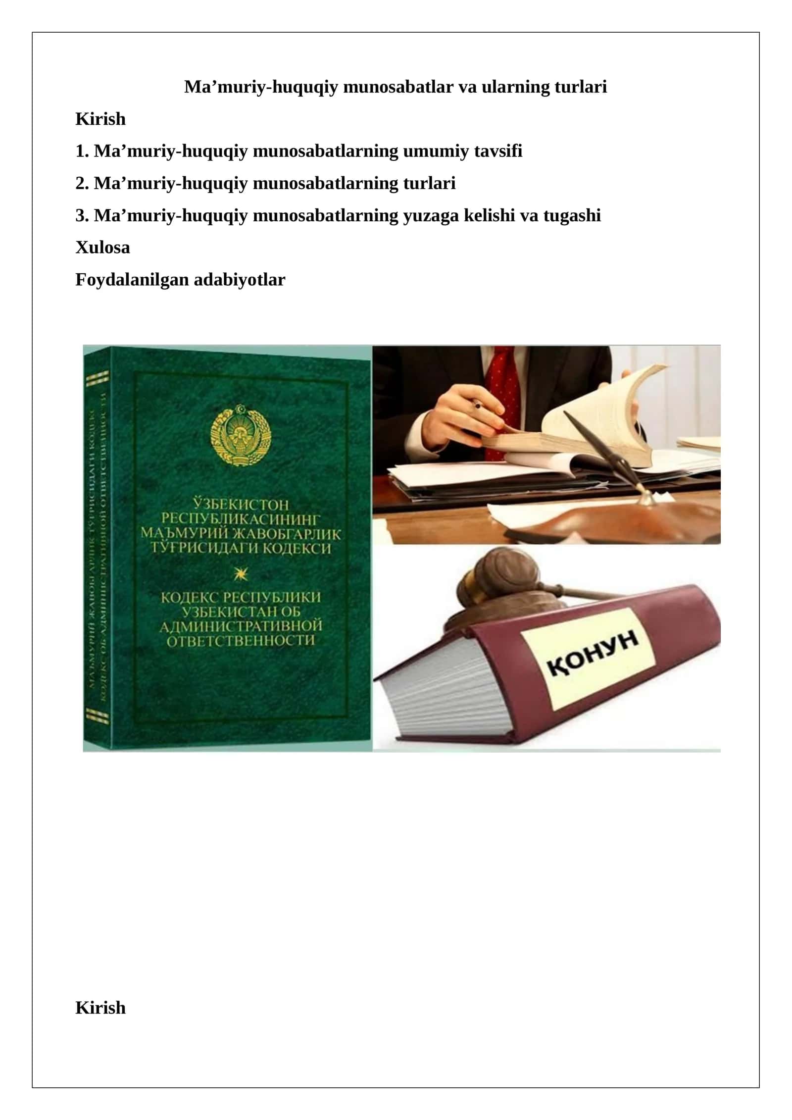 Ma’muriy-huquqiy munosabatlar va ularning turlari
