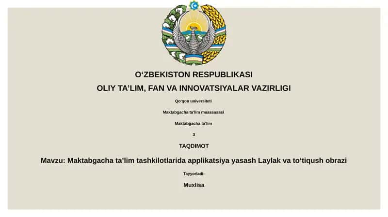 Maktabgacha taʼlim tashkilotlarida applikatsiya yasash Laylak va toʻtiqush obrazi