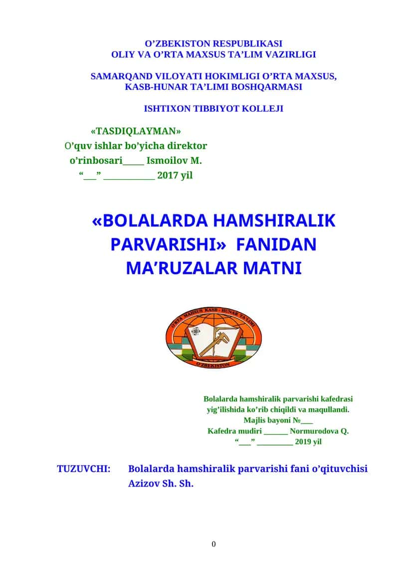 Bolalarda hamshiralik parvarishi