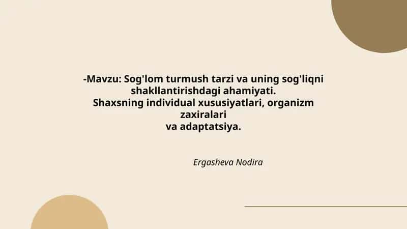 Sog'lom turmush tarzi va uning sog'liqni shakllantirishdagi ahamiyati