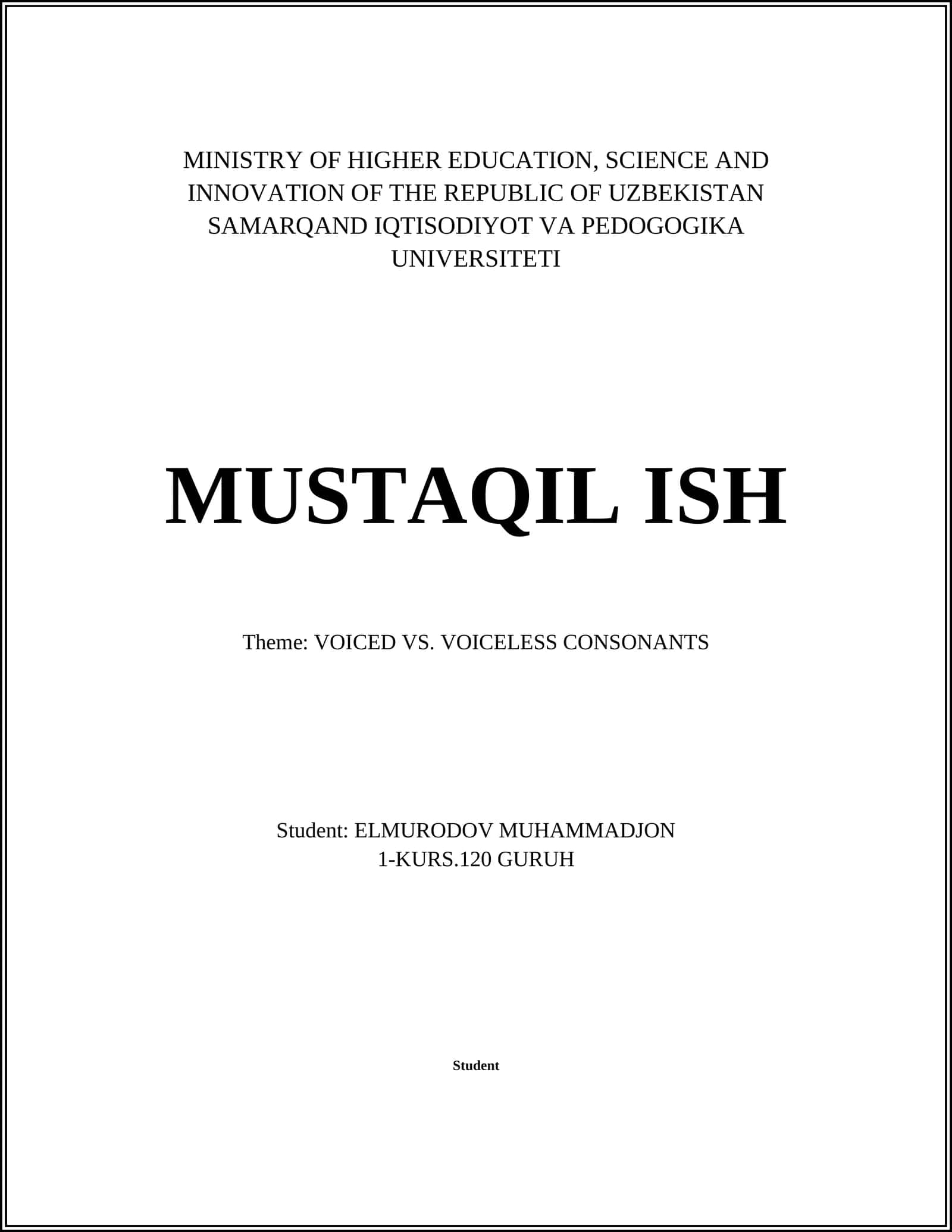 Theme: VOICED VS. VOICELESS CONSONANTS