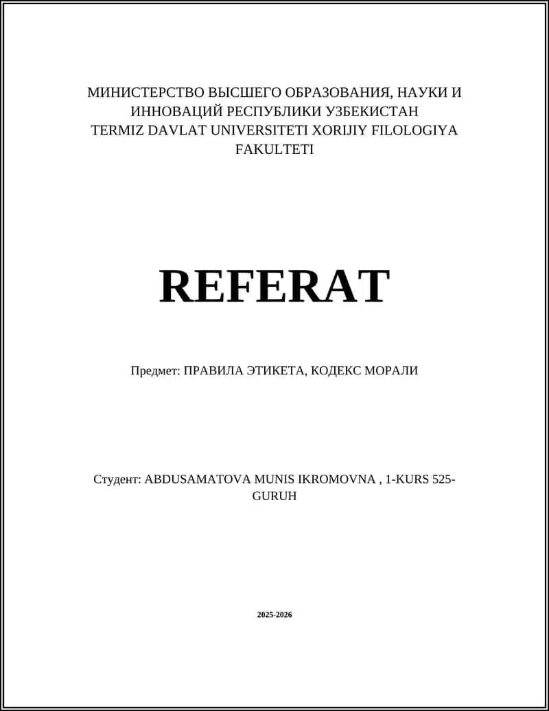TERMIZ DAVLAT UNIVERSITETI XORIJIY FILOLOGIYA FAKULTETI REFERAT