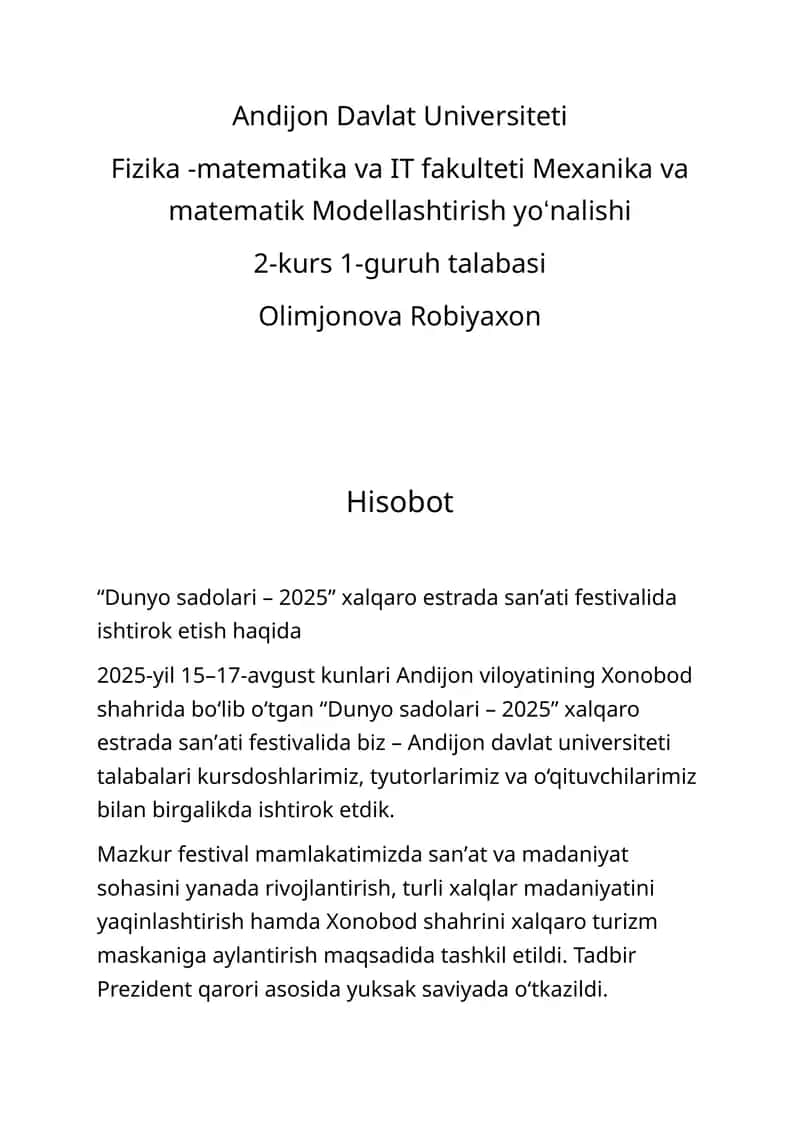 "Dunyo sadolari – 2025" xalqaro estrada sanʼati festivali