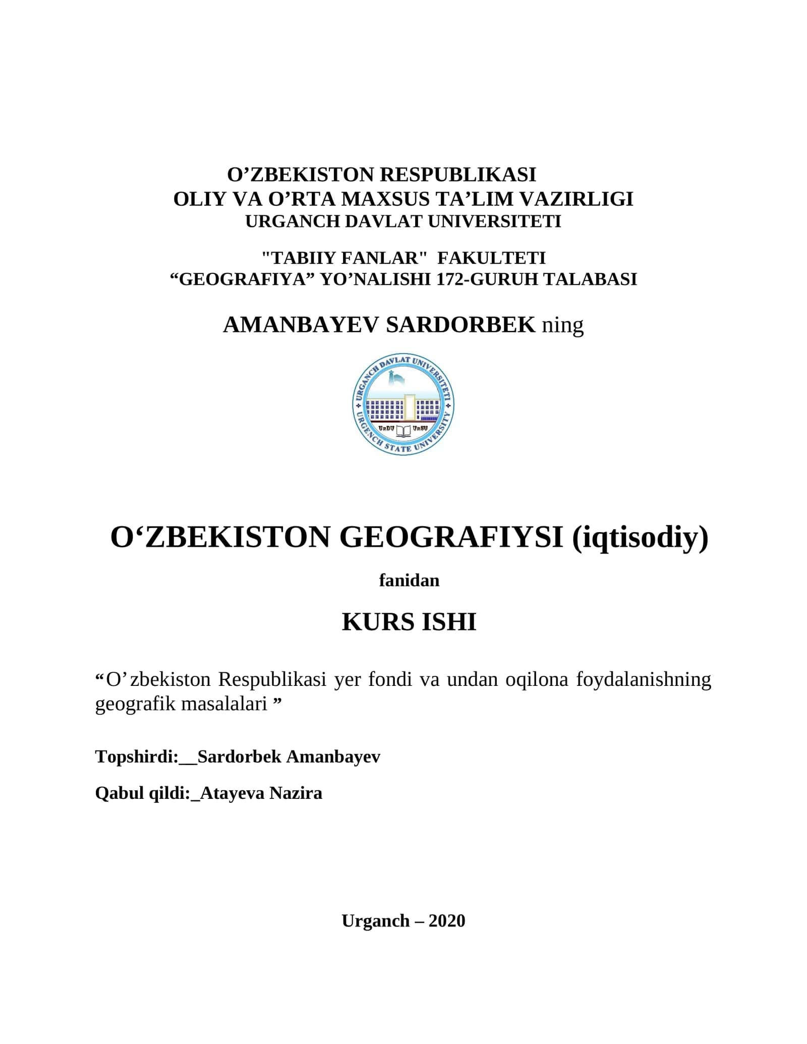 O‘ZBEKISTON GEOGRAFIYSI (iqtisodiy)