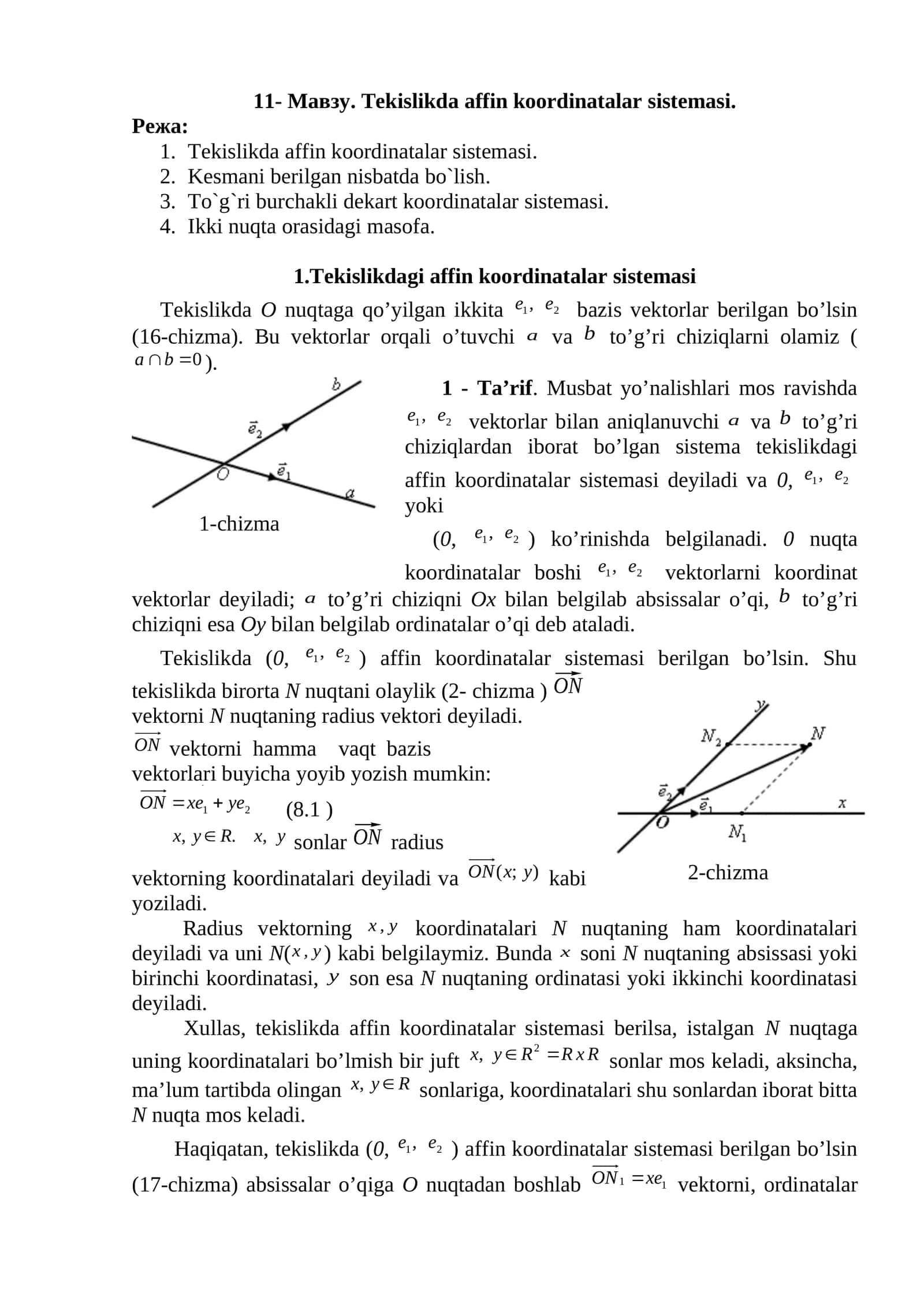 Tekislikda affin koordinatalar sistemasi