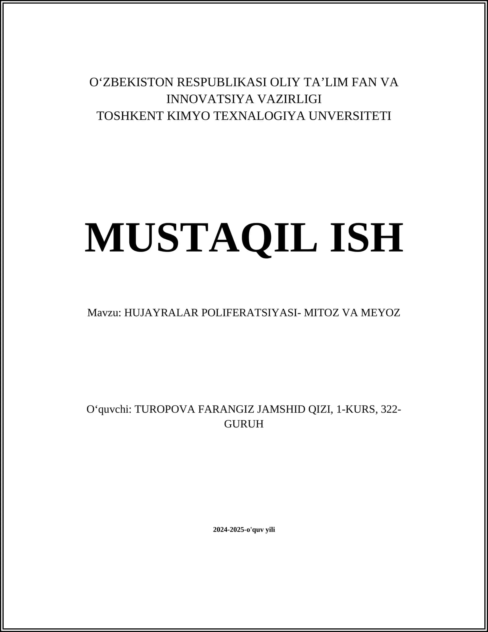 HUJAYRALAR POLIFERATSIYASI- MITOZ VA MEYOZ