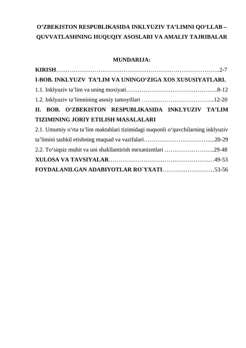 O’ZBEKISTON RESPUBLIKASIDA INKLYUZIV TA’LIMNI QO‘LLAB – QUVVATLASHNING HUQUQIY ASOSLARI VA AMALIY TAJRIBALAR