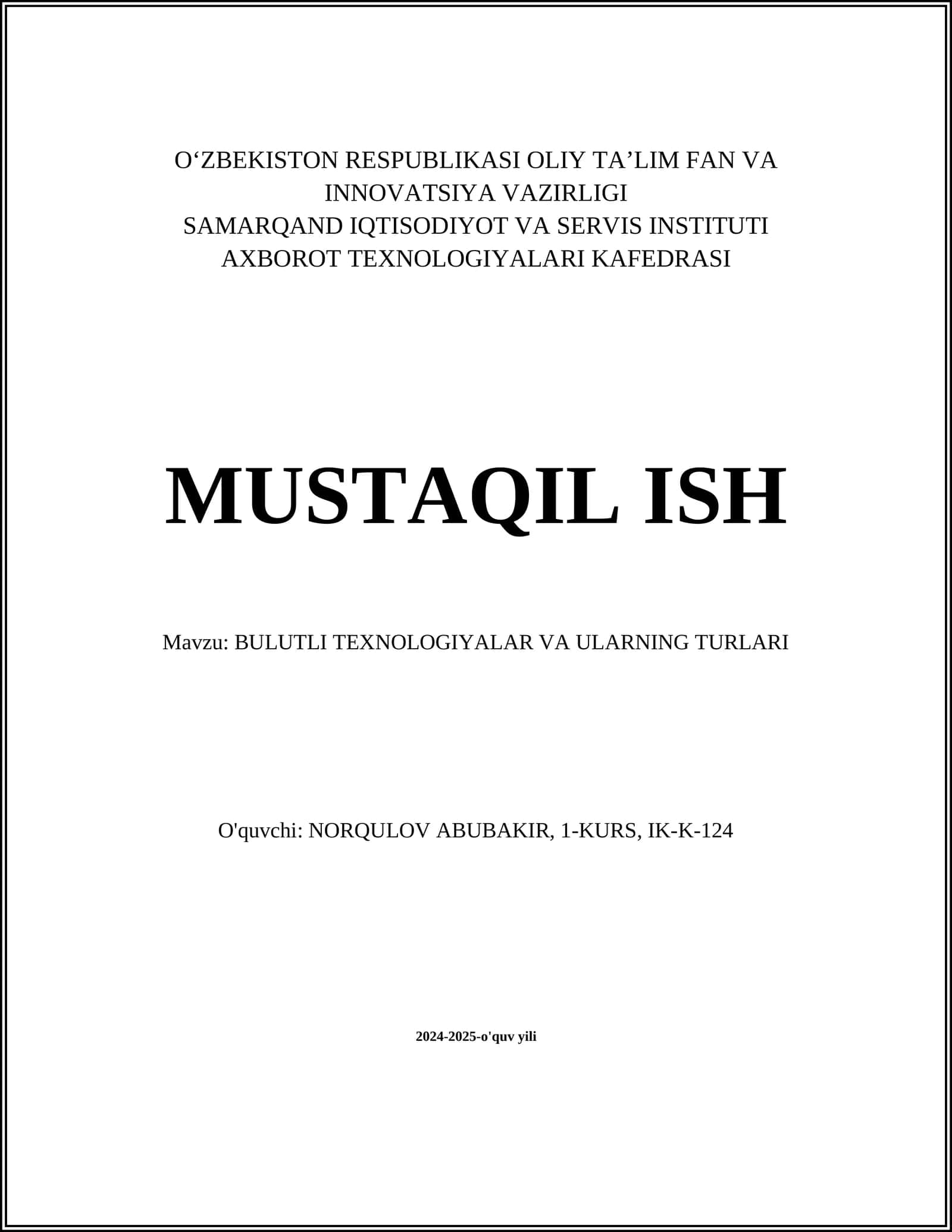 BULUTLI TEXNOLOGIYALAR VA ULARNING TURLARI