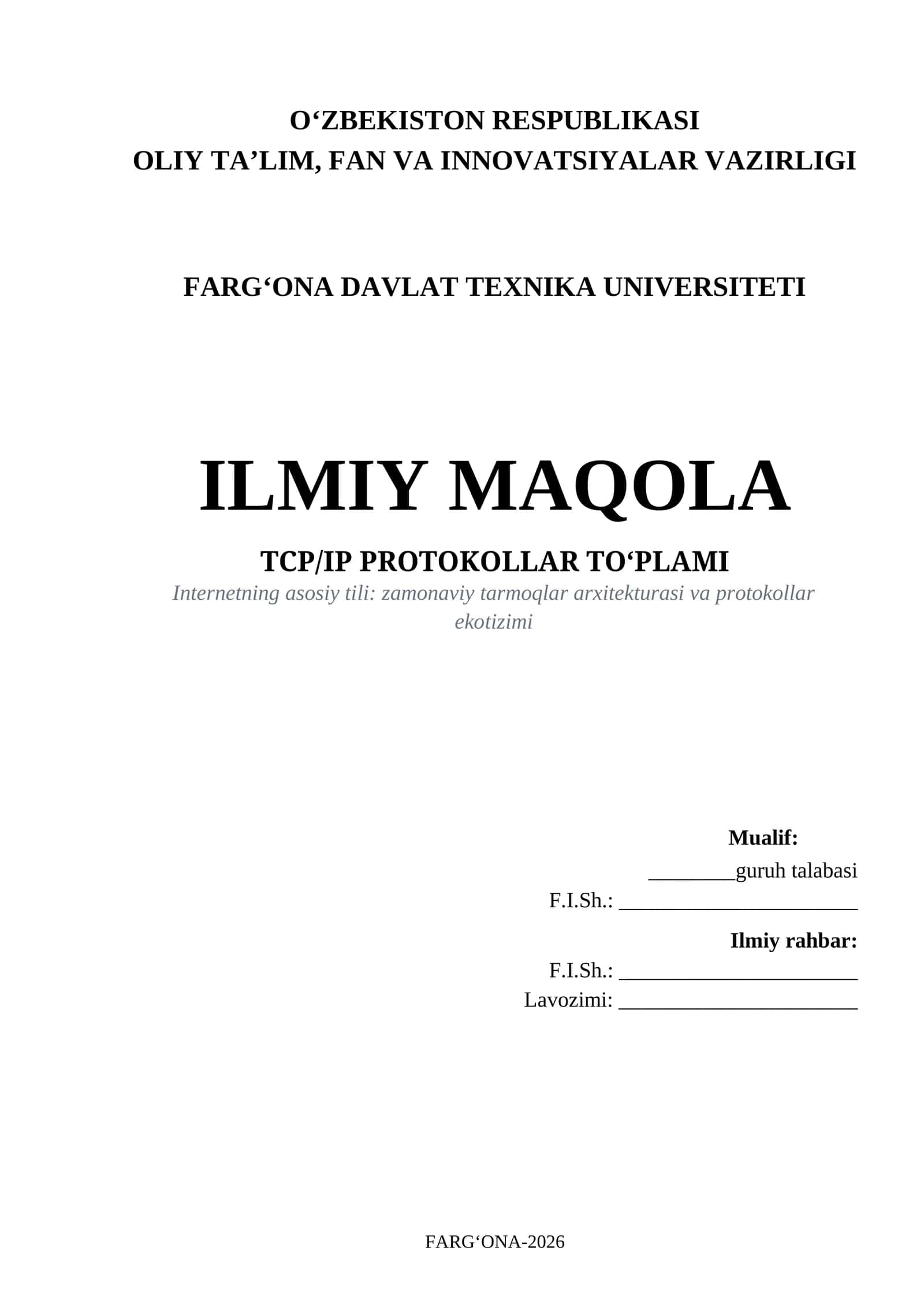 TCP/IP PROTOKOLLAR TO‘PLAMI MAQOLA