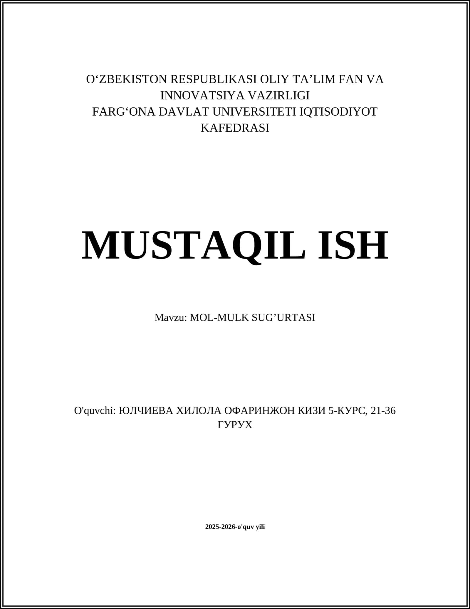 MOL-MULK SUG’URTASI