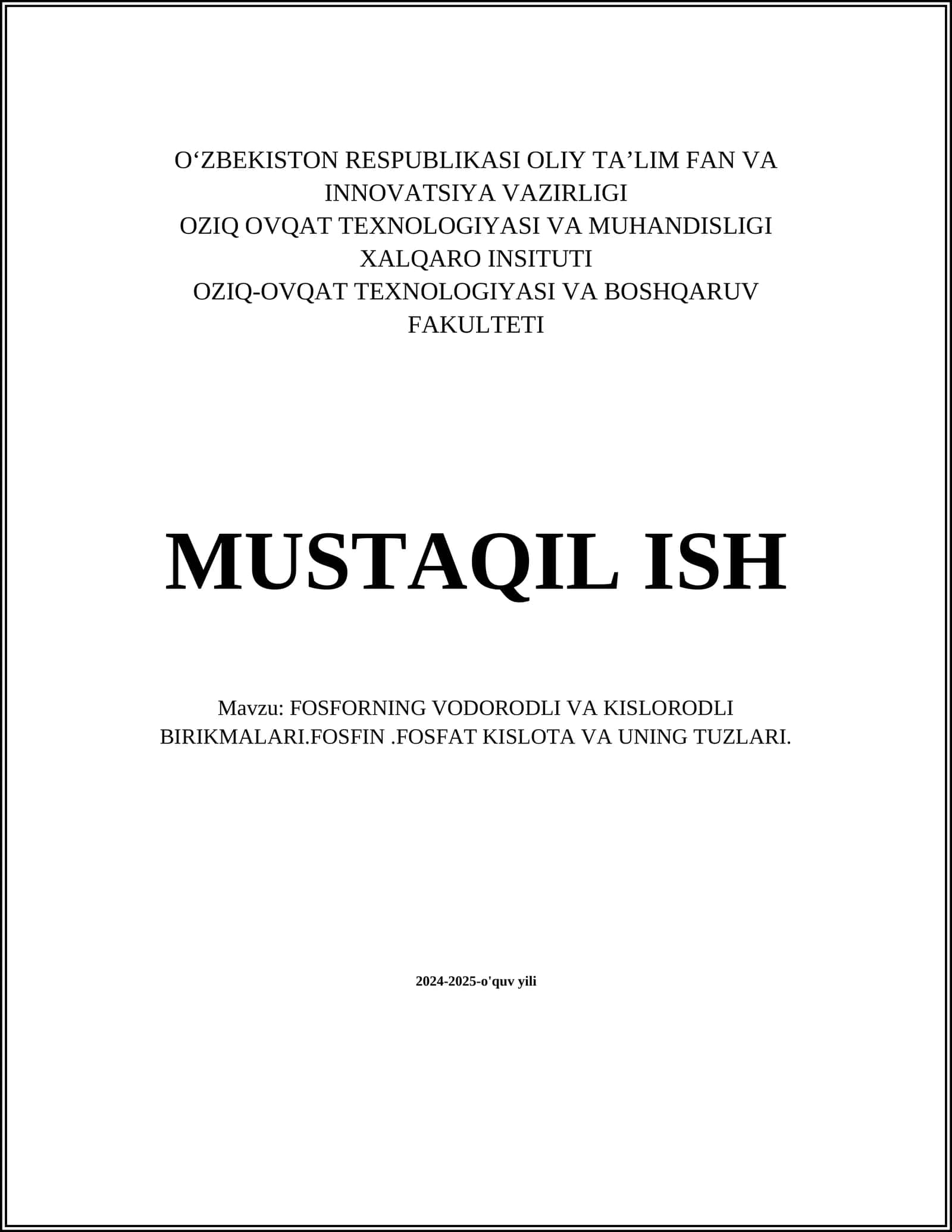 Fosforning Vodorodli va Kislodrli Birikmalari. Fosfin. Fosfat Kislota va Uning Tuzlari