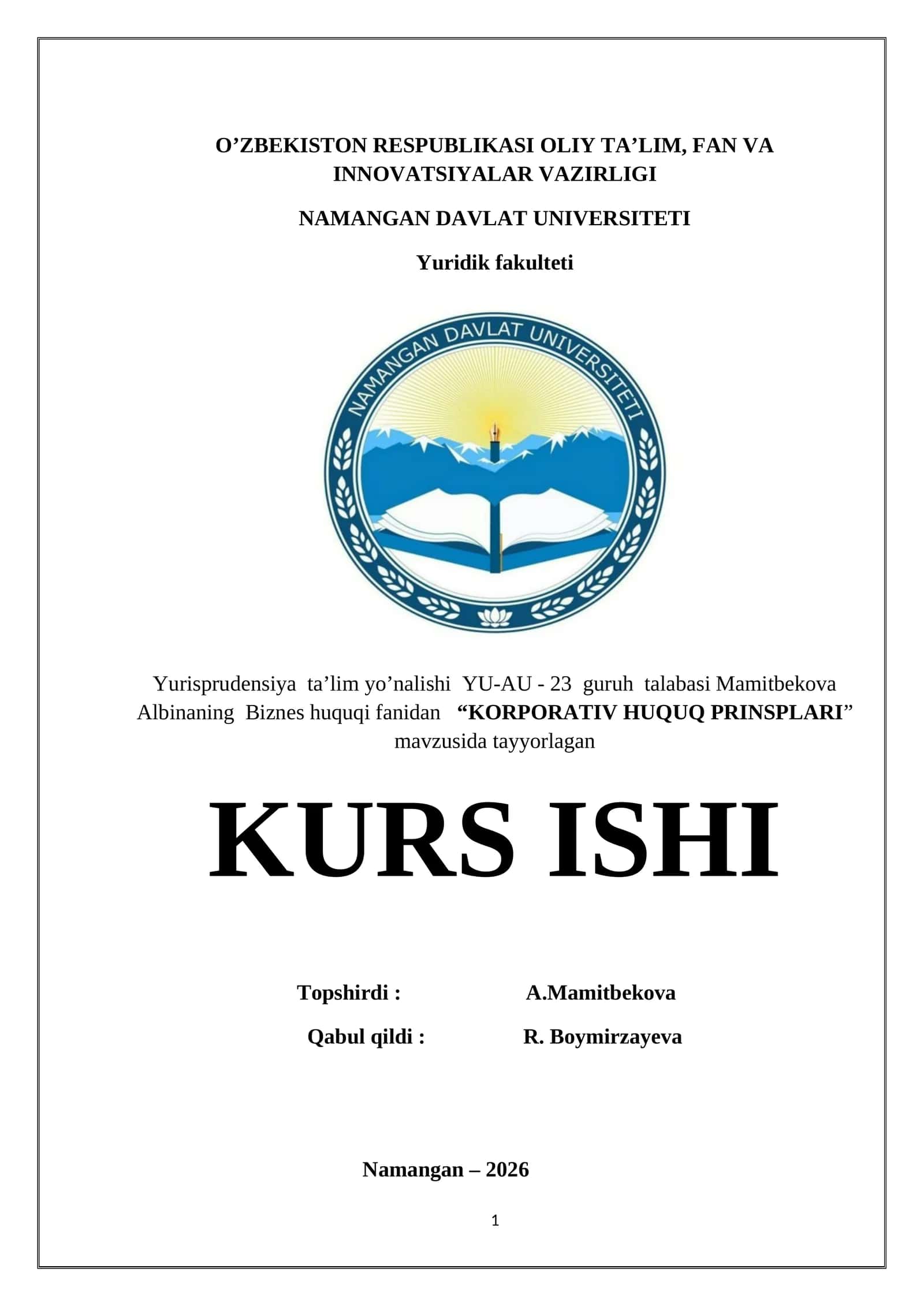 KORPORATIV HUQUQ PRINSPLARI