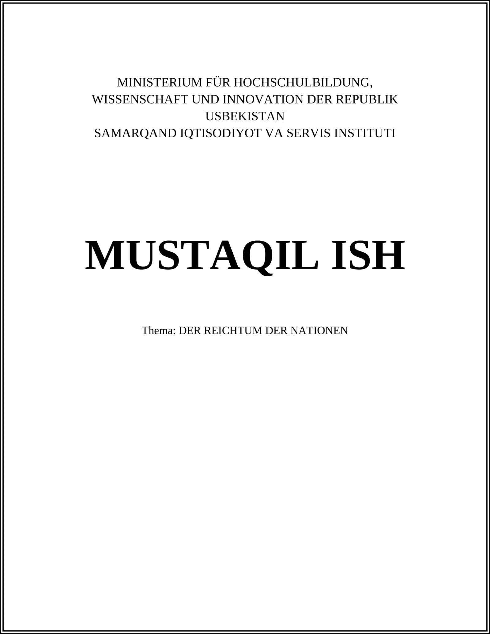 SAMARQAND IQTISODIYOT VA SERVIS INSTITUTI MUSTAQIL ISH