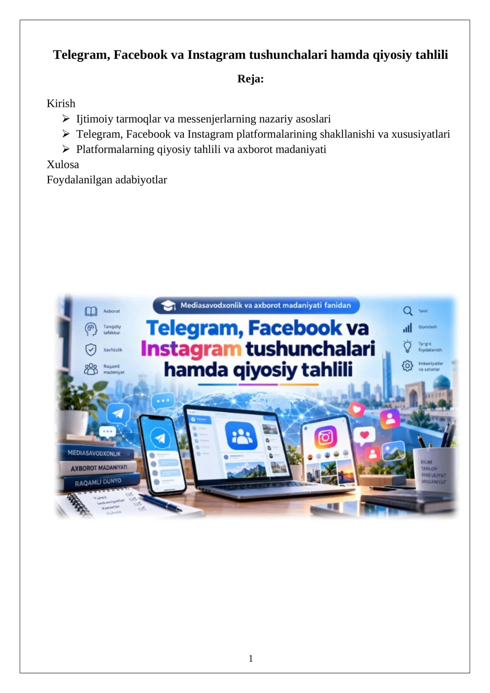 Telegram, Facebook va Instagram tushunchalari hamda qiyosiy tahlili