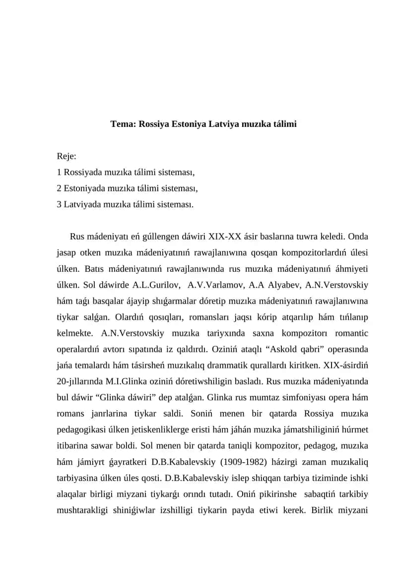 Rossiya Estoniya Latviya muzıka tálimi