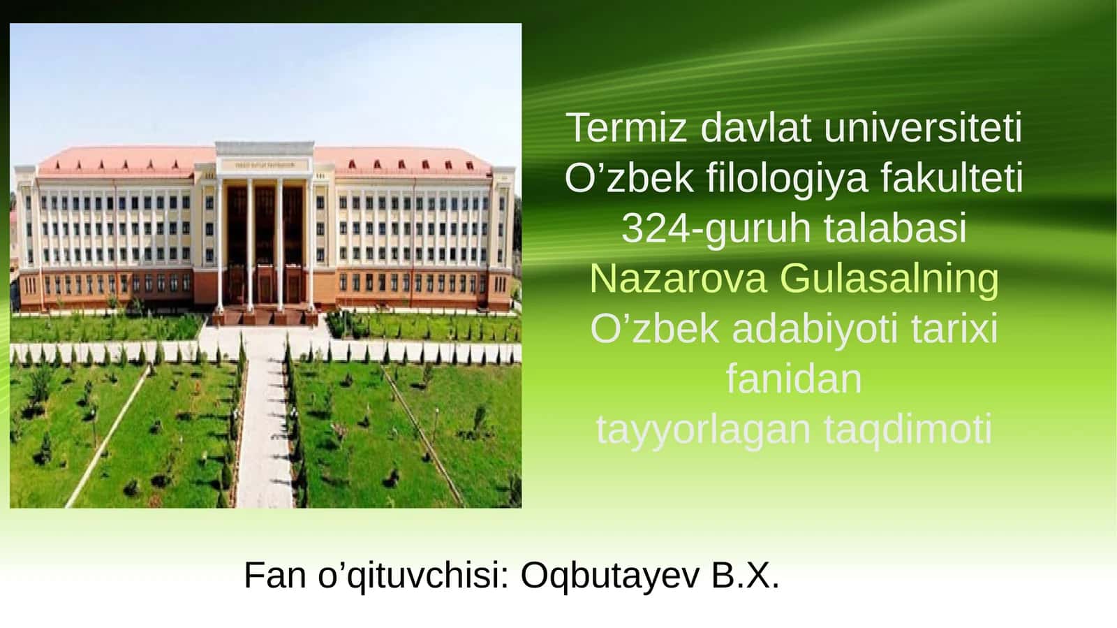 O’zbek adabiyoti tarixi fanini o‘qitish