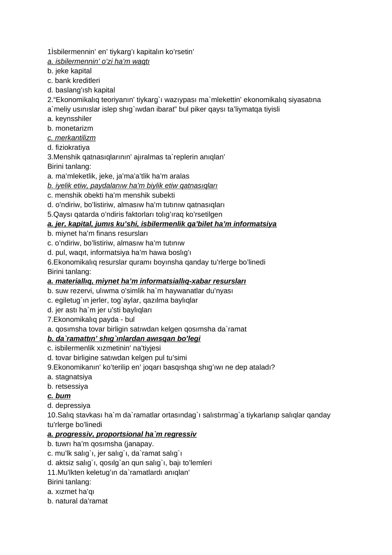 O'zbekiston iqtisodiyoti asoslari