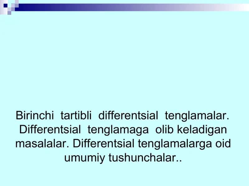 Differensial Tenglamalar tanığa kirish