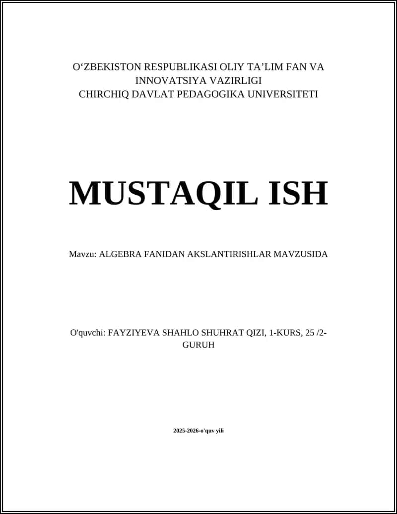 ALGEBRA FANIDAN AKSLANTIRISHLAR MAVZUSIDA