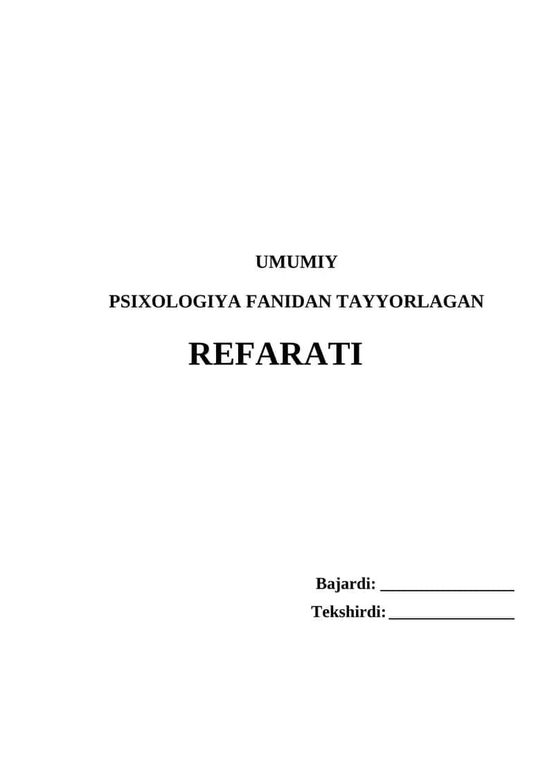 Psixologiya fanidan tayyorlagan referat