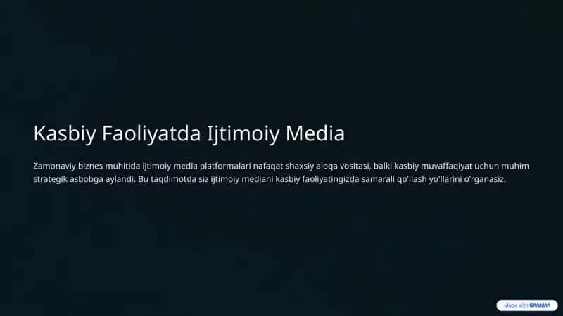Kasbiy Faoliyatda Ijtimoiy Media