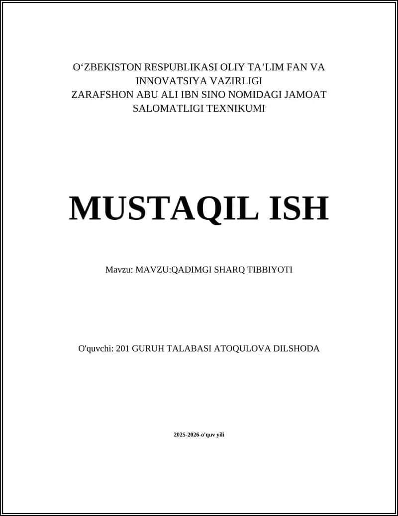 QADIMGI SHARQ TIBBIYOTI