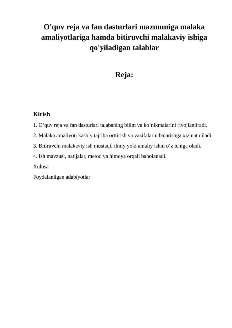 O'quv reja va fan dasturlari
