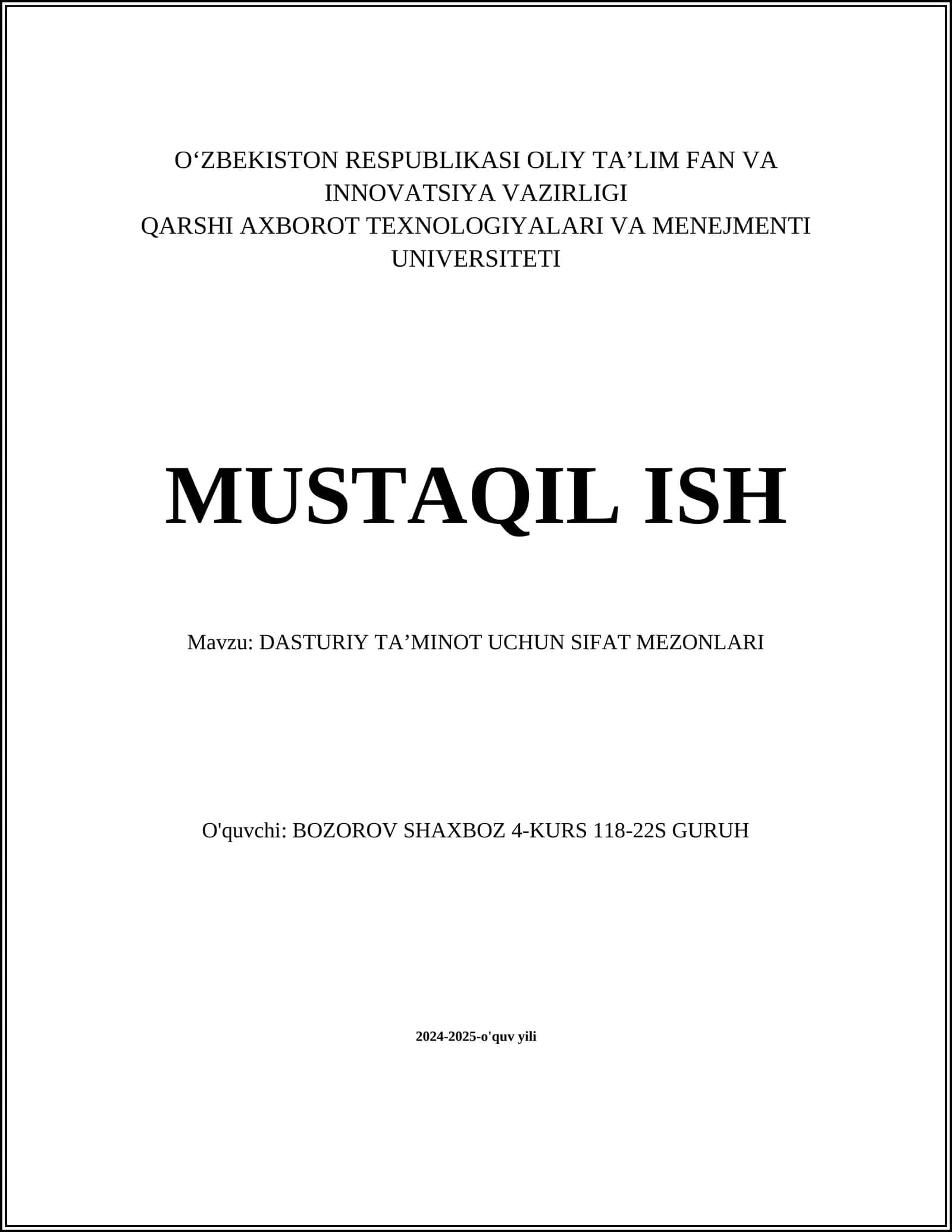 Dasturiy ta’minot uchun sifat mezonlari