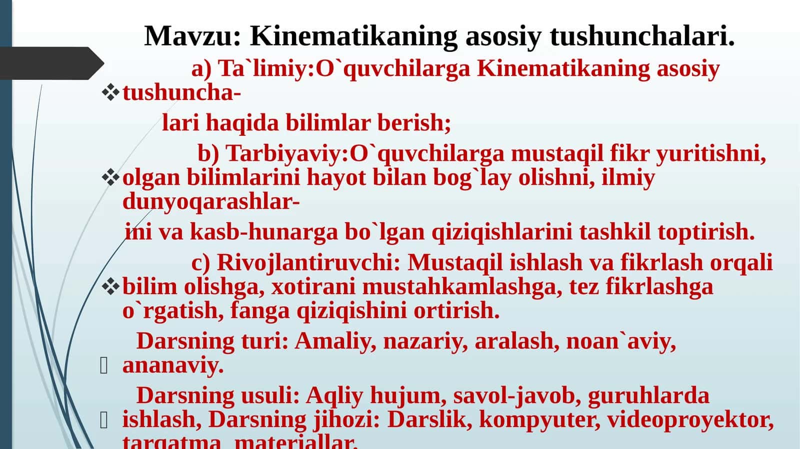Kinematika ning asosiy tushunchalari