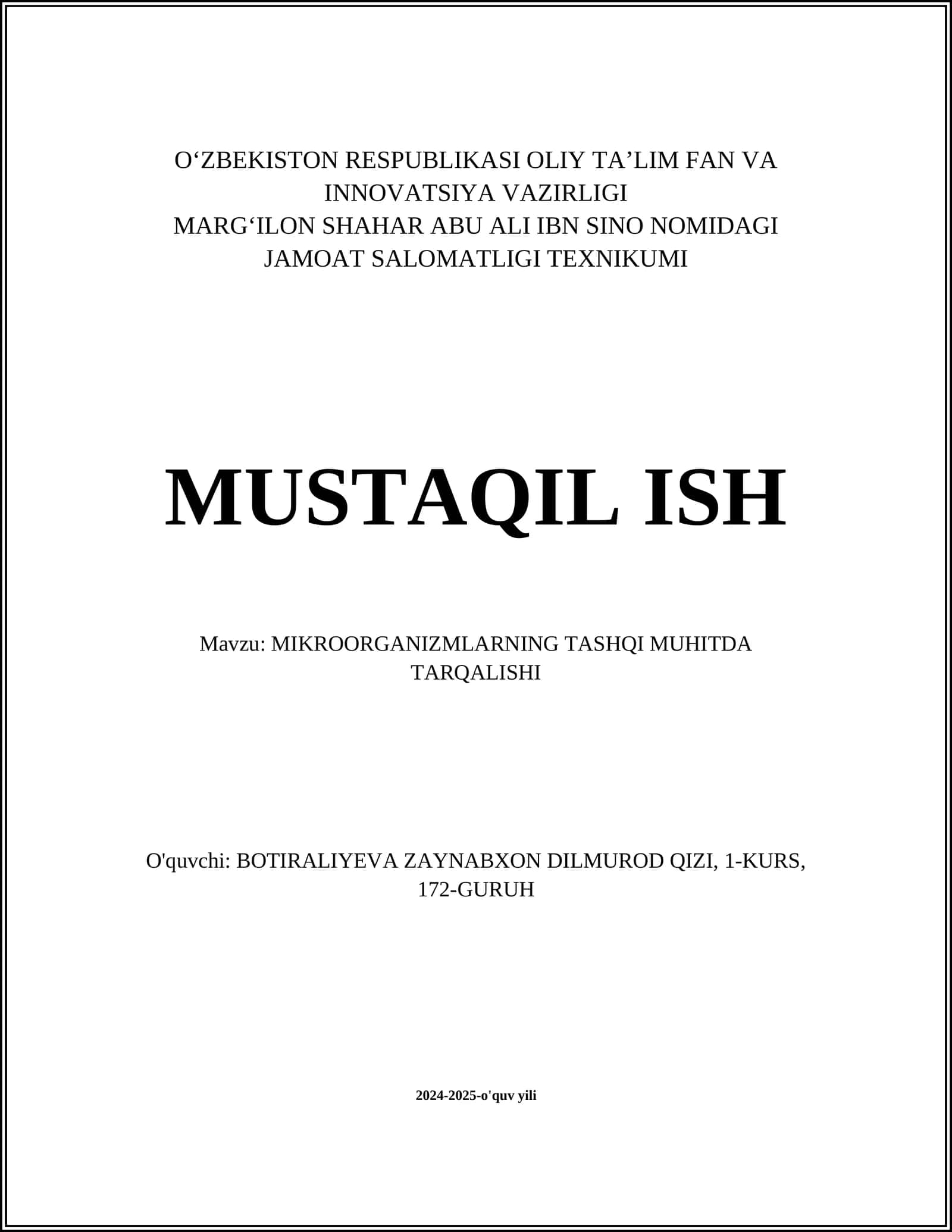 MIKROORGANIZMLARNING TASHQI MUHITDA TARQALISHI