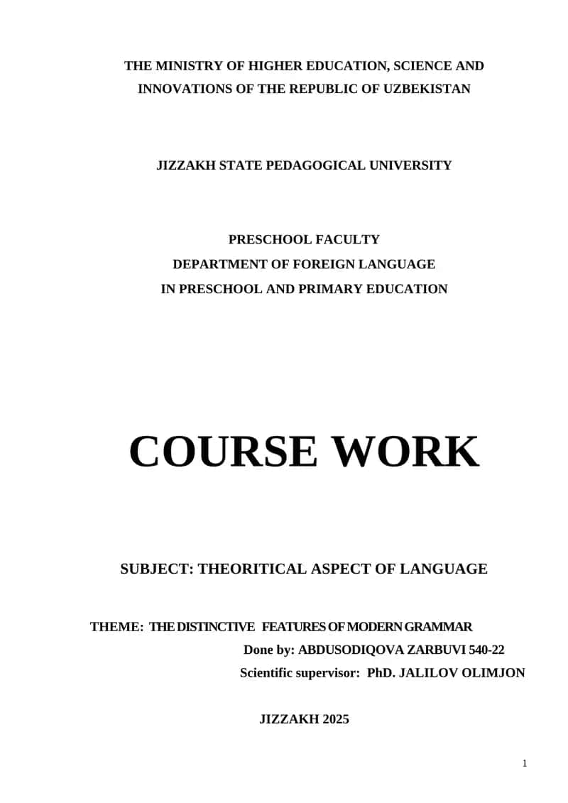 Course Work on Modern Grammar