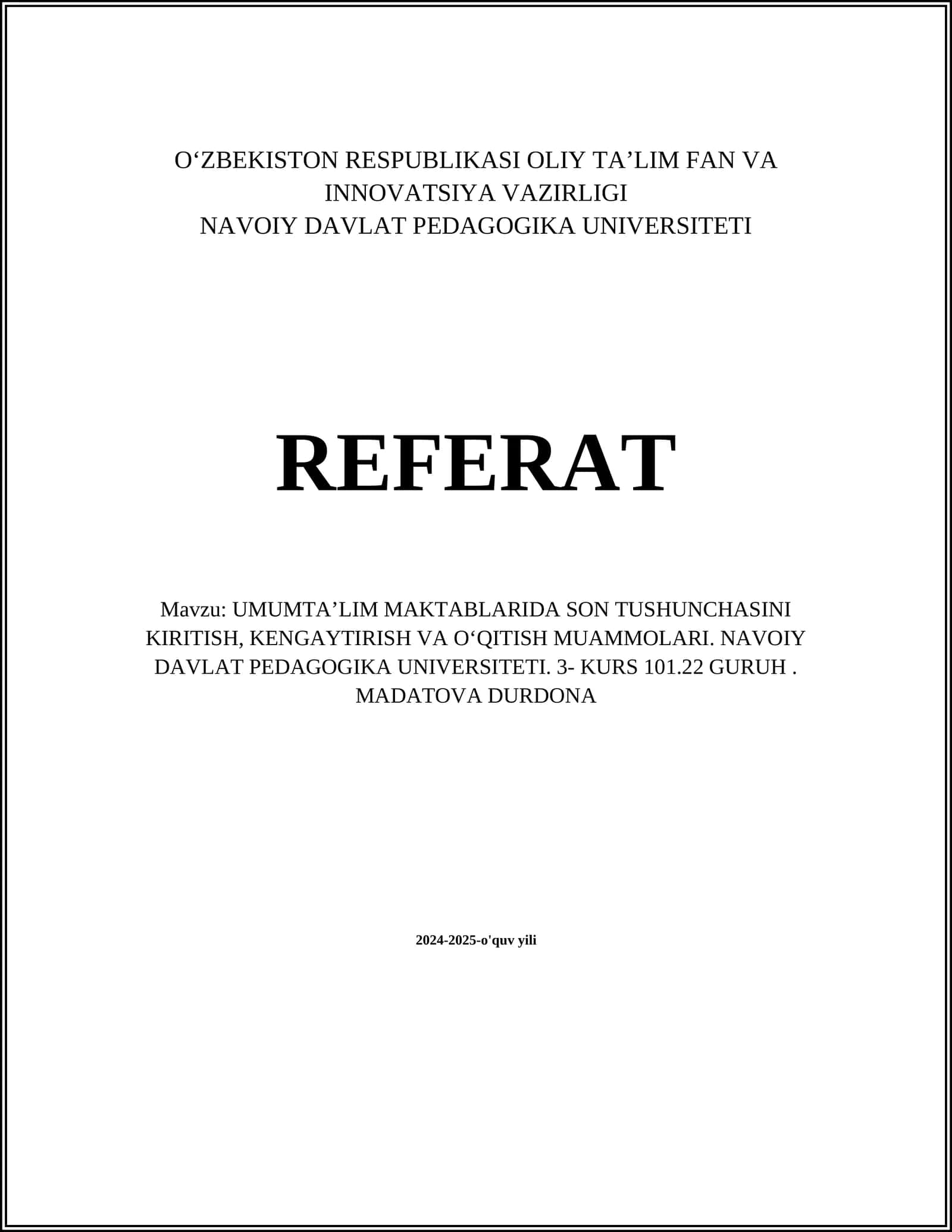 UMUMTAʼLIM MAKTABLARIDA SON TUSHUNCHASINI KIRITISH, KENGAYTIRISH VA OʻQITISH MUAMMOLARI