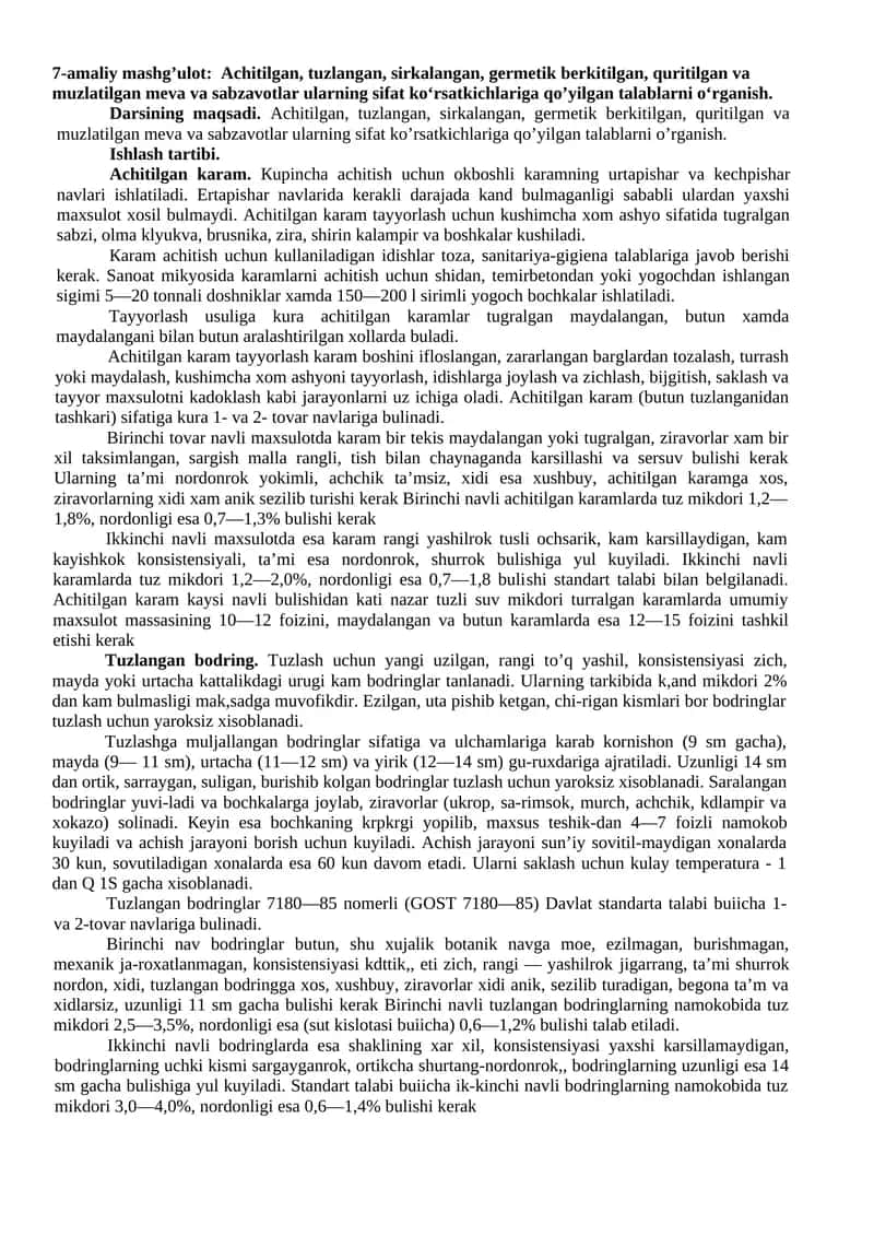 Achitilgan meva va sabzavotlar