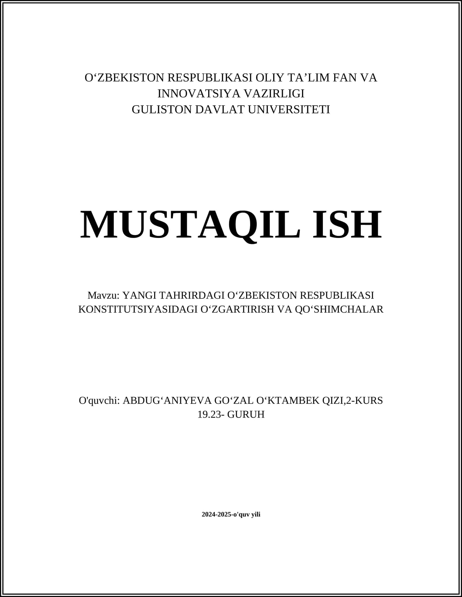 YANGI TAHRIRDAGI OʻZBEKISTON RESPUBLIKASI KONSTITUTSIYASIDAGI OʻZGARTIRISH VA QOʻSHIMCHALAR